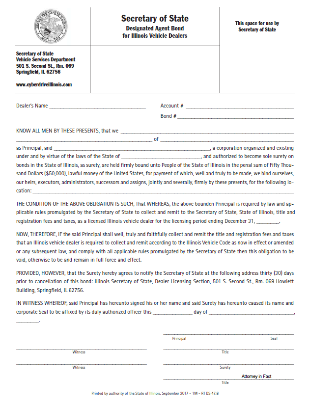 illinois auto dealer bond form