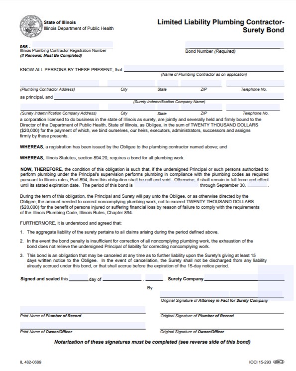 Illinois Plumbing Contractor Bond Form