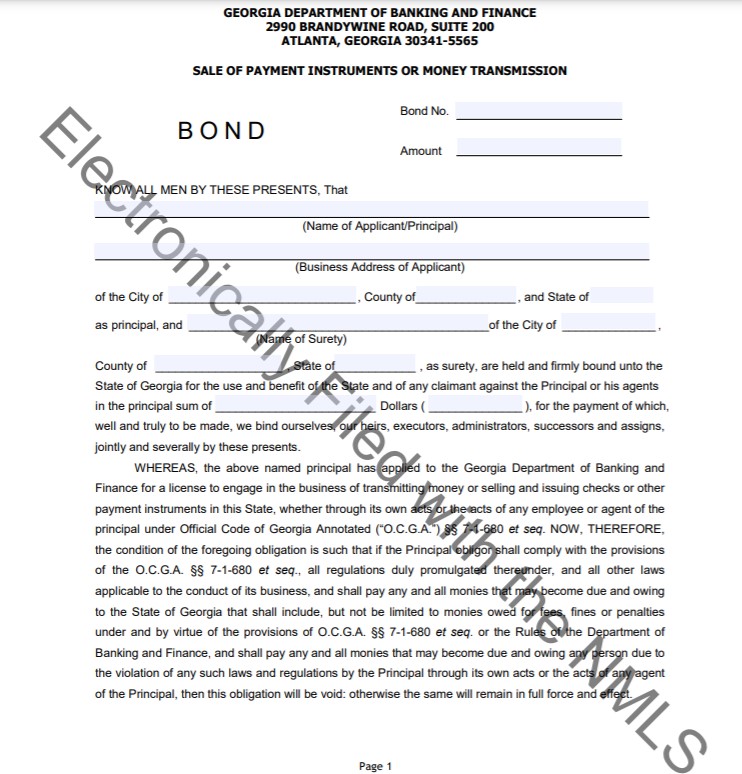 Georgia Money Transmitter Bond