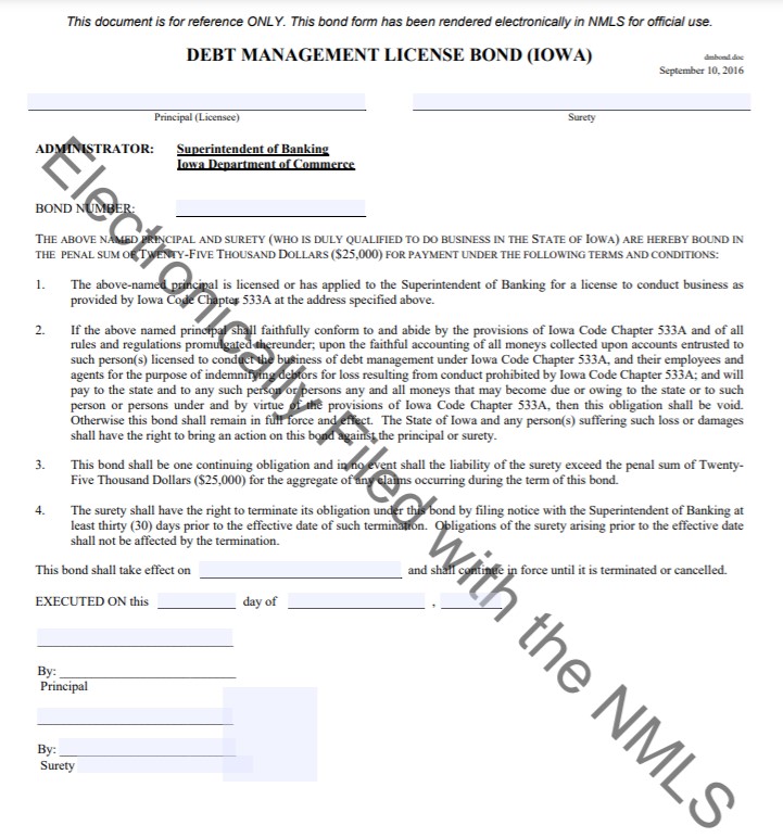  Iowa Debt Management Bond Form