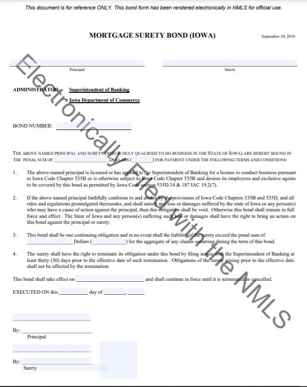 Iowa Mortgage Broker Bond Form