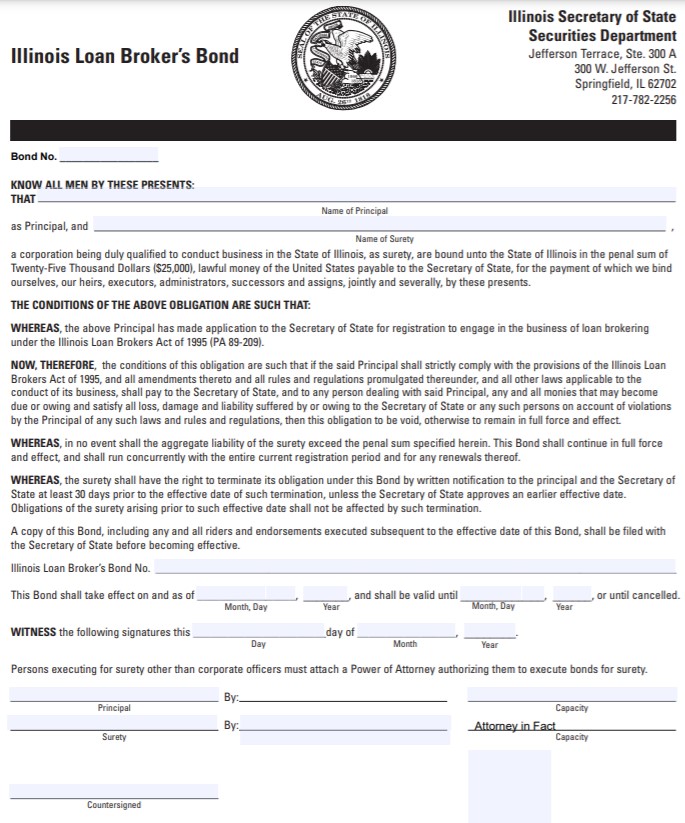 Illinois Loan Broker Bond Form