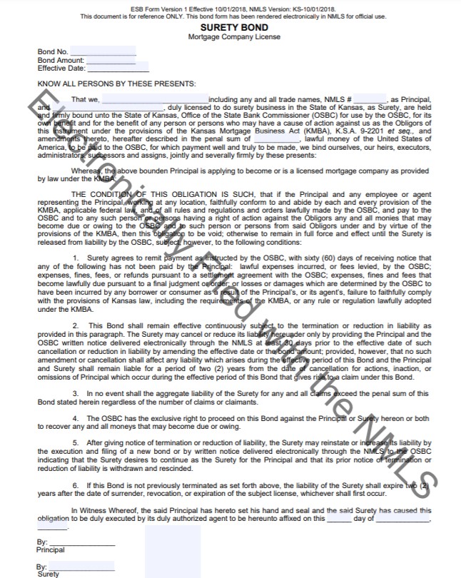 Kansas Mortgage Company Bond Form