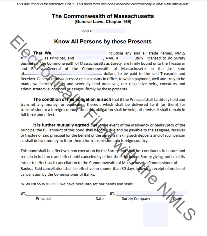 Massachusetts Foreign Transmittal Agency Bond Form