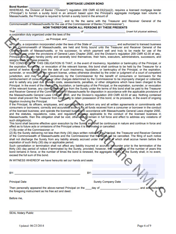 Massachusetts Mortgage Lender Bond Form