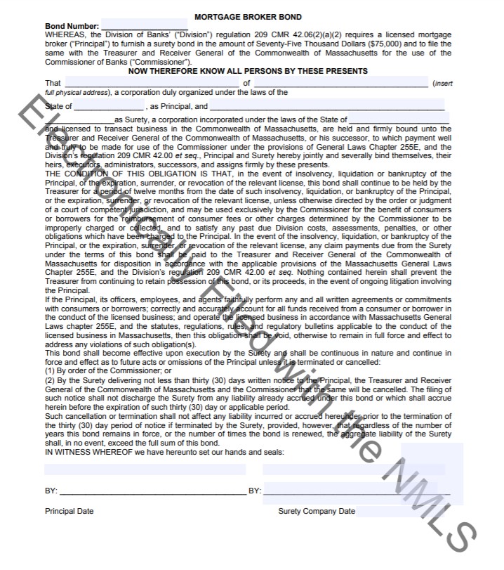 Massachusetts Mortgage Broker Bond Form