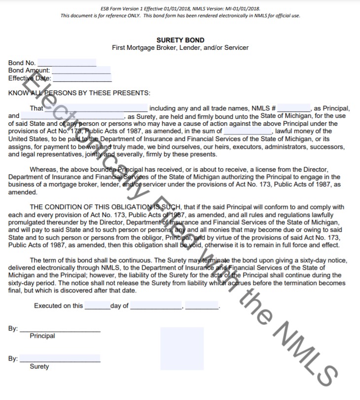 Michigan Mortgage License Bond Form