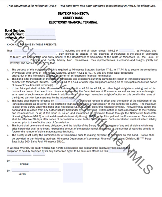 Minnesota Electronic Financial Terminal Bond Form