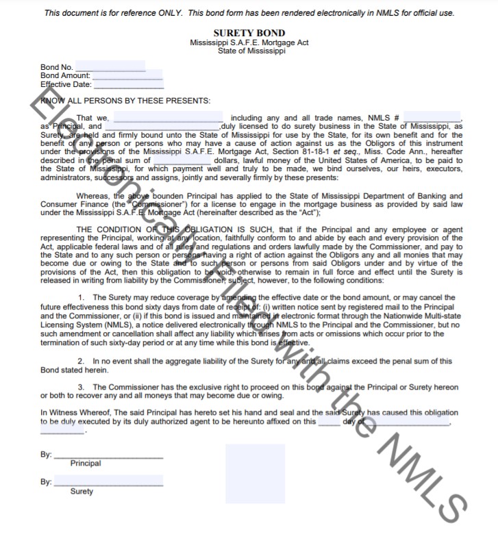 Mississippi Mortgage Lender Bond Form