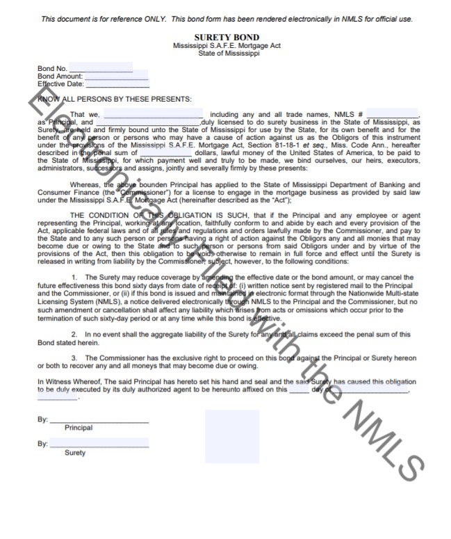 Mississippi Mortgage Broker Bond Form