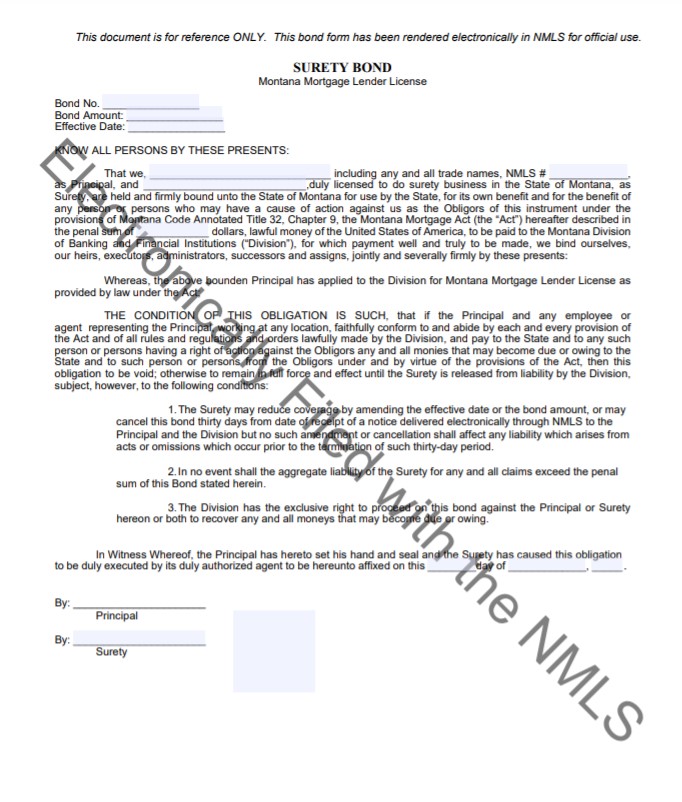 Montana Mortgage Lender Bond Form