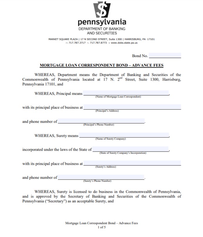 Mortgage Loan Correspondent Company Bond Form