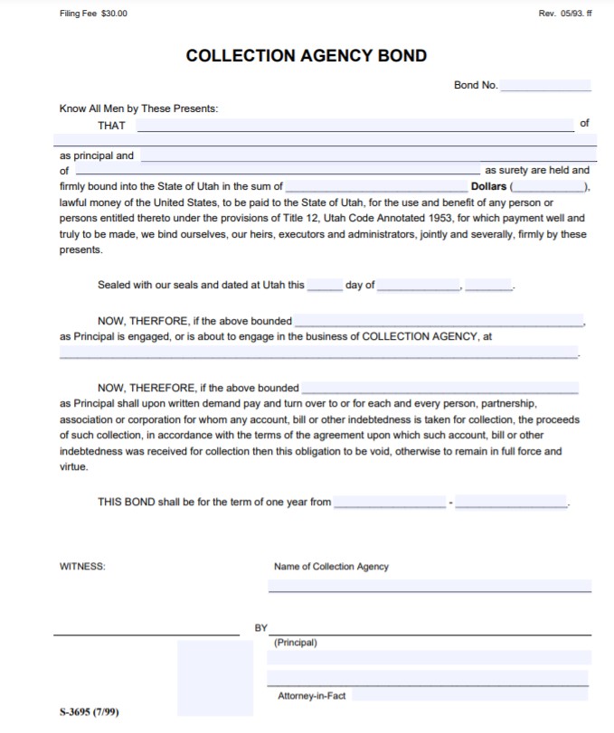 Utah Collection Agency Bond Form