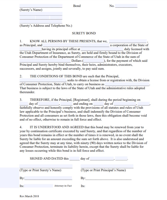 Utah Debt Management Bond Form