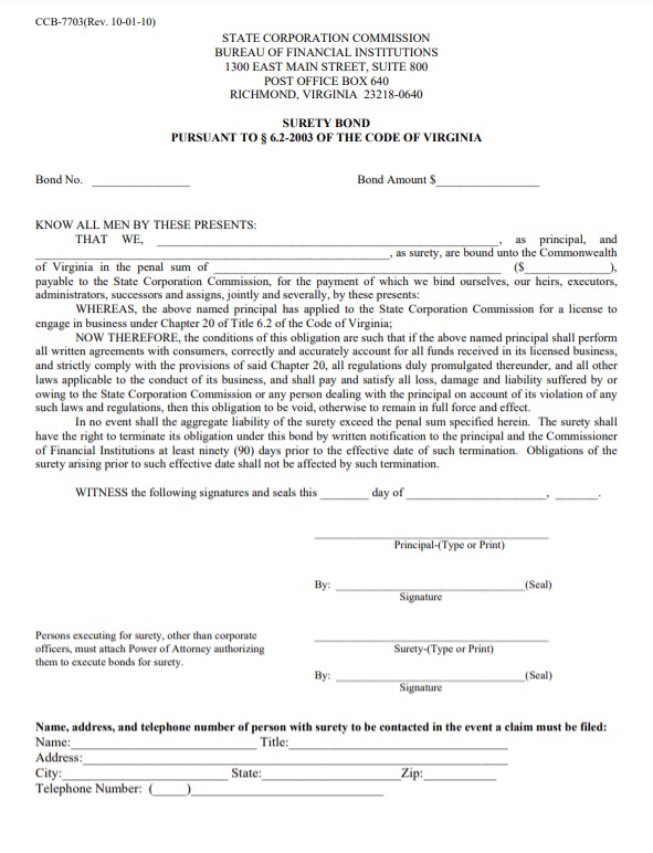 Virginia Debt Management Service Bond Form