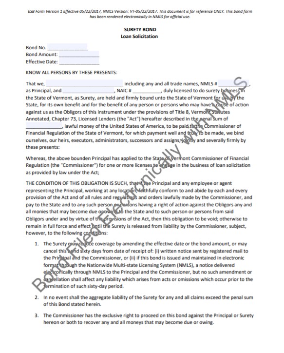 Vermont Loan Solicitation Bond Form